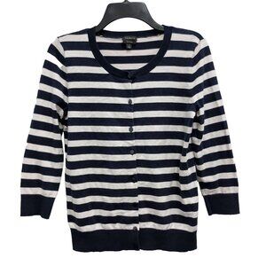 Talbots Womens Cardigan Small Navy White Striped Button Front Preppy Office